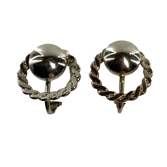 Vintage Silver-Tone Circle Woven Clip-On Earrings - Picture 1 of 3